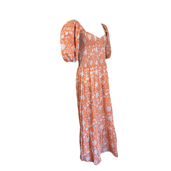 Anna Cate Maxi Dress M Orange Floral Puff Sleeve Smocked Tiered Cotton Boho - Picture 3 of 12